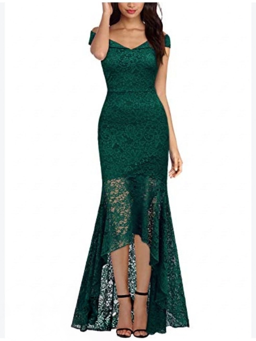 New Miusol Emerald Green Lace High-Low Evening Formal Prom Gown Dress, Small
